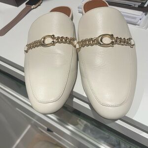 Coach Cream leather Mules with Gold Chain